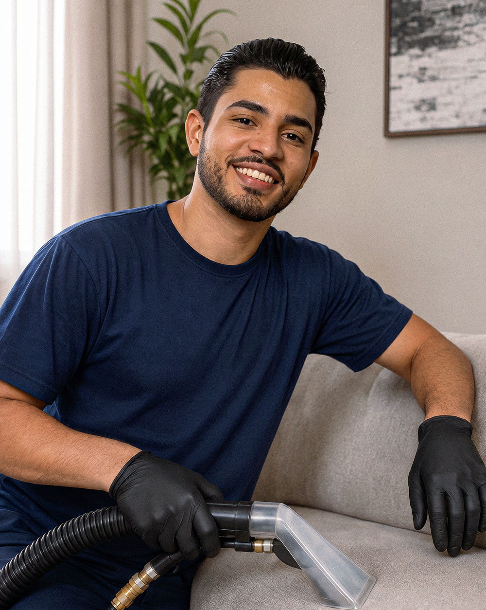 Allam Deyvid, responsável pela Brio Clean, com o equipamento de higienização